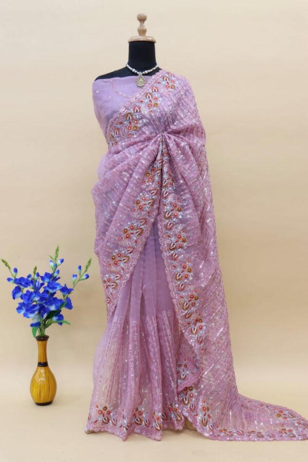 Heavy Wedding Sequence Pink Saree