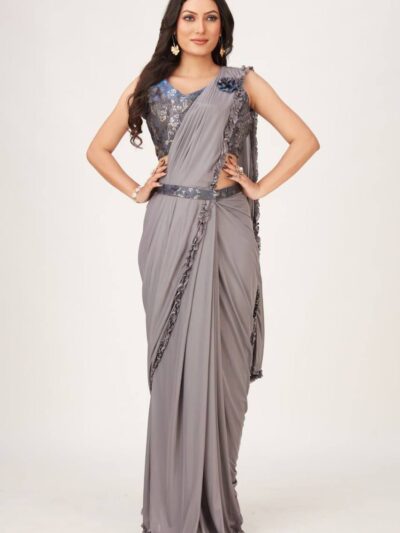 Latest Fashion Ready to wear Grey Saree