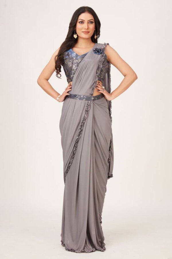 Latest Fashion Ready to wear Grey Saree