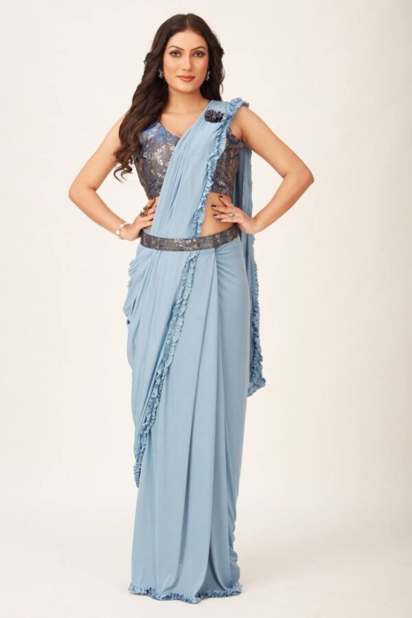 Stylish Sky Blue Saree Ready to wear