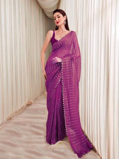 Fancy Festival wear Sequence Purple Saree