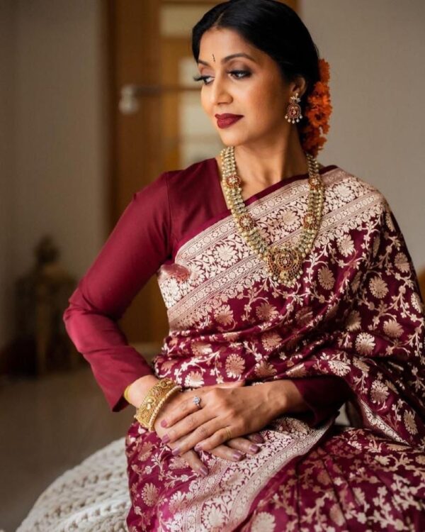 Maroon Banarasi Sarees Online Designer Blouse