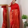 red saree with golden border