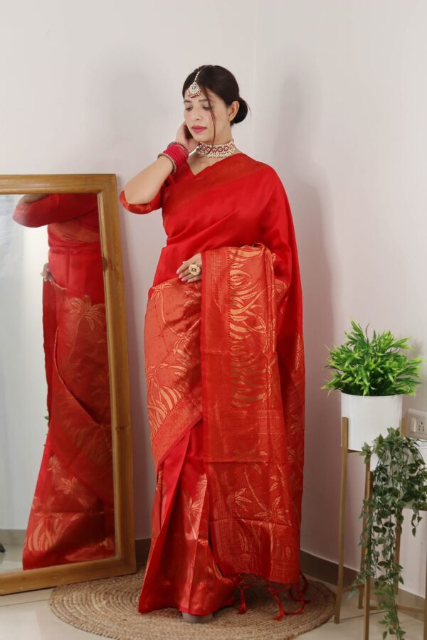 red saree with golden border