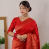 red saree with golden border