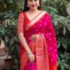 Wedding Silk Pink Saree with Orange Border