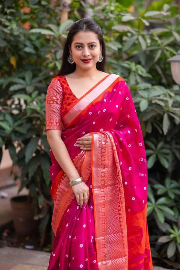 Wedding Silk Pink Saree with Orange Border