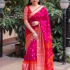Wedding Silk Pink Saree with Orange Border