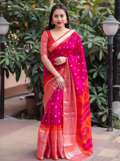 Wedding Silk Pink Saree with Orange Border