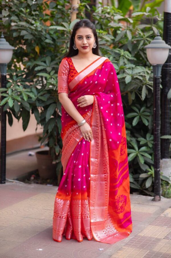 Wedding Silk Pink Saree with Orange Border