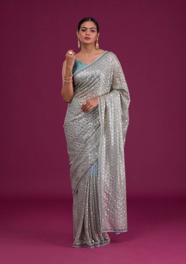 Stylish Sky Blue Saree in Sequence work