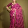 Chiffon Pink Saree with work Lace Border