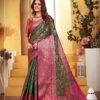 Designer Green Saree with Pink Border