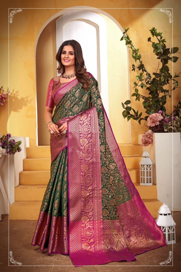 Designer Green Saree with Pink Border