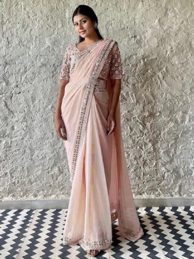 Party wear Fancy Work Border Pink Saree