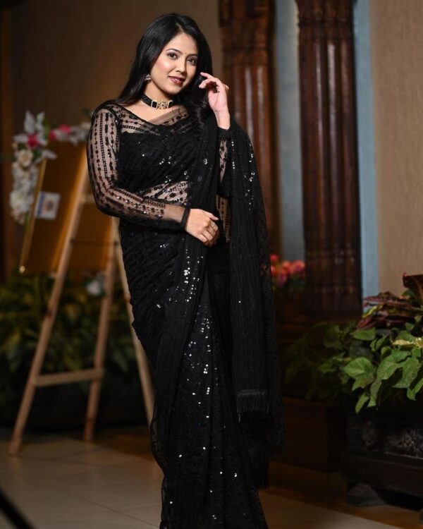 Party wear Net Black Sequence Saree