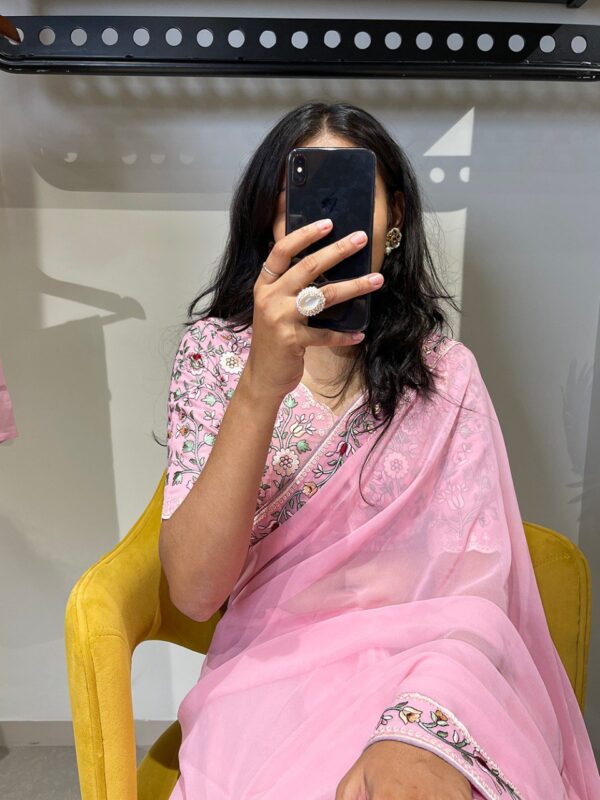 Wedding Party Work Border Pink Saree