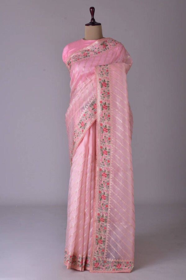 Fancy Wedding Organza Pink Saree