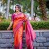 Banarasi Orange Saree with Pink Border