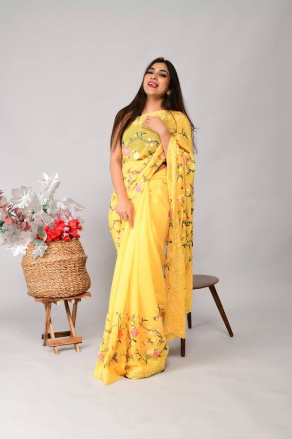 Wedding Haldi Function Work Yellow Saree