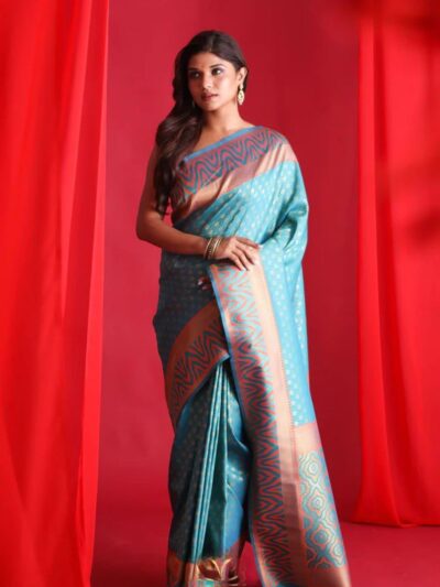 Fancy Festival wear Silk Sky Blue Saree