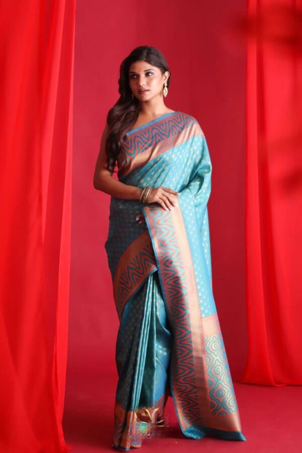 Fancy Festival wear Silk Sky Blue Saree