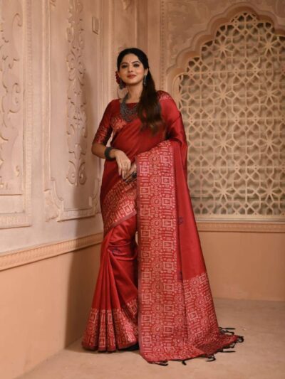 Wedding Silk Red Saree with Fancy Border