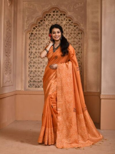 Stylish Wedding Silk Orange Saree