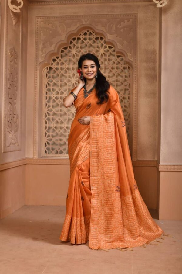 Stylish Wedding Silk Orange Saree