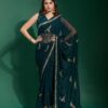 Stylish Party Sequence work Blue Saree