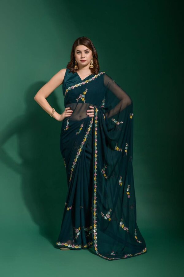 Stylish Party Sequence work Blue Saree