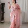 Fancy Work Organza Peach Saree