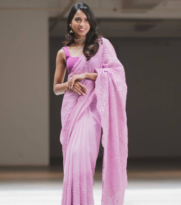 Sequence Work Pink Saree For Stylish Look