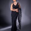 Thread Work Party Black Saree in Net