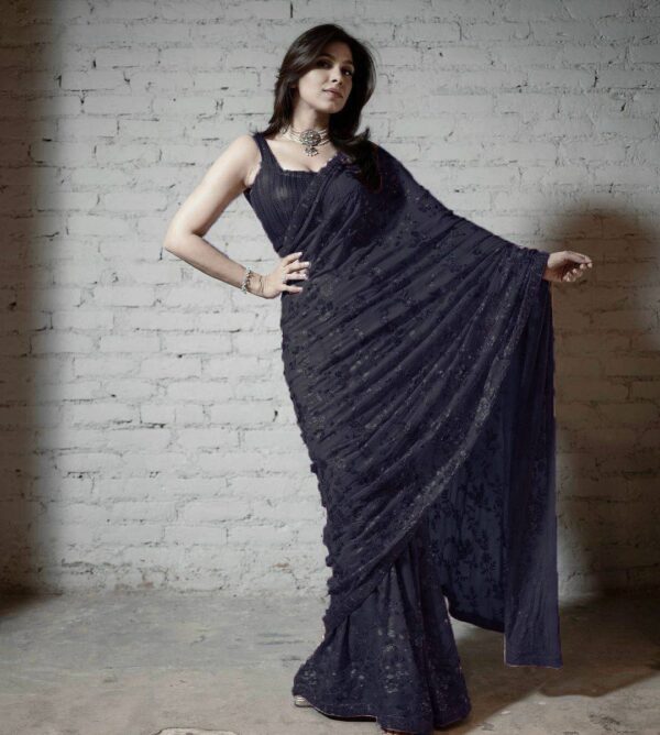 Designer Sequence Work Black Saree