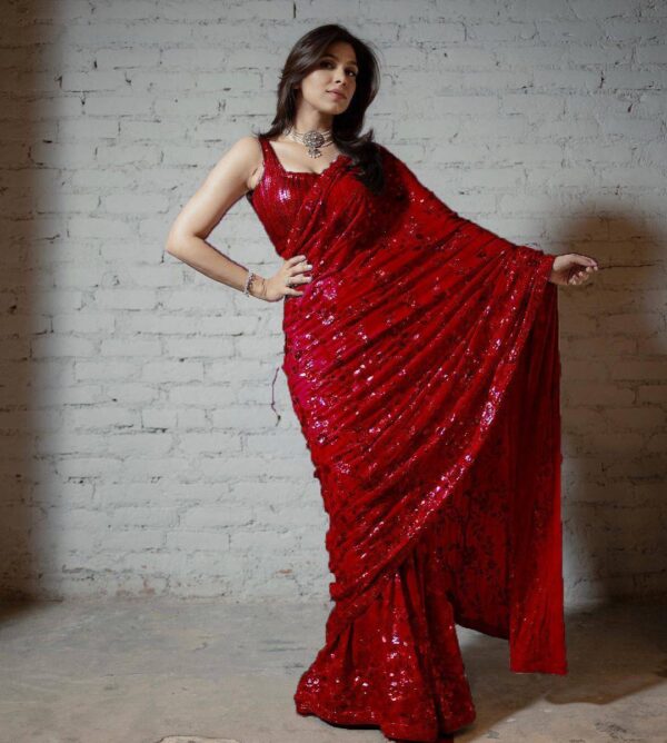 Fancy Wedding Sequence Red Saree