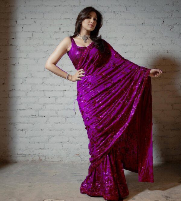 Wedding Festival wear Sequence Purple Saree