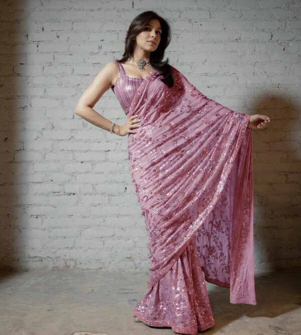 Party Wedding Sequence Pink Saree