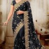 Net Embroidery Work Lace Black Saree