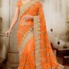 Festival wear Lace Work Border Orange Saree