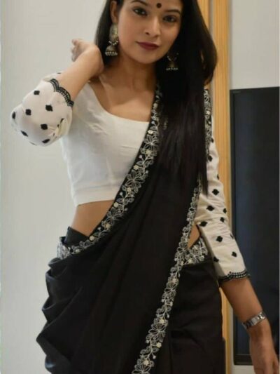 Black Saree With Embroidery Work Lace