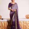 Georgette Purple Saree With Lace Border