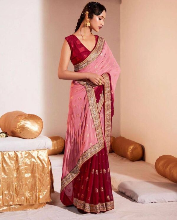 Stylish Lace Border Pink Saree in Georgette