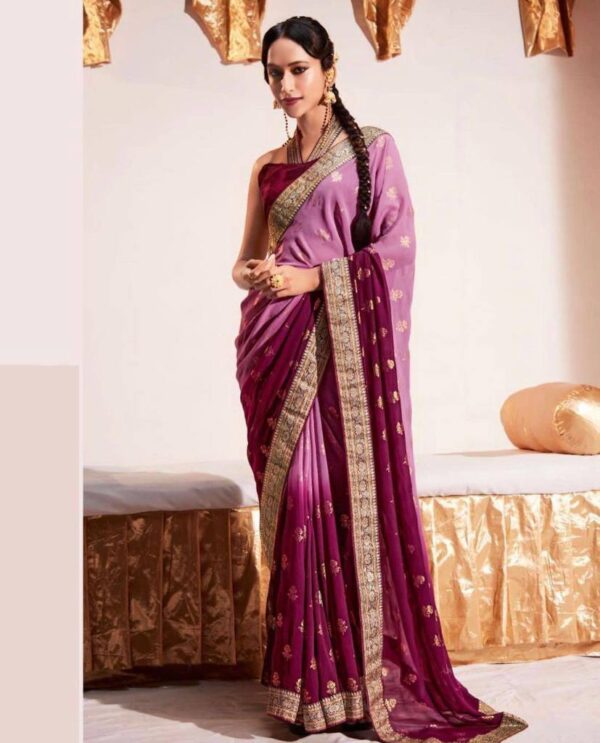 Fancy Foil Print Georgette Purple Saree