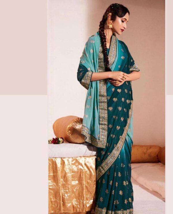 Lace Style Sky Blue Saree in Georgette