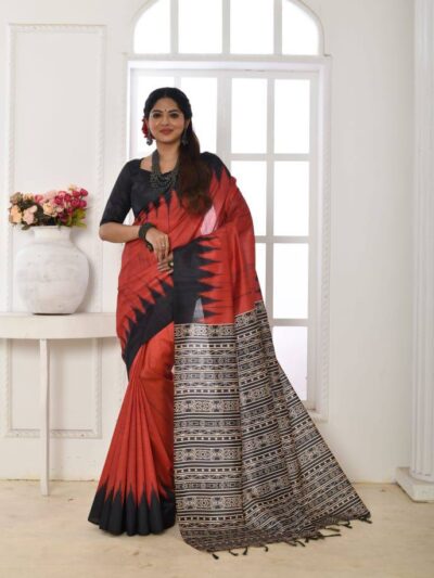 Festival Wear Fancy Border Silk Red Saree