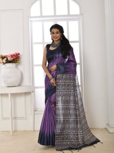 Formal Women Wear Silk Purple Saree