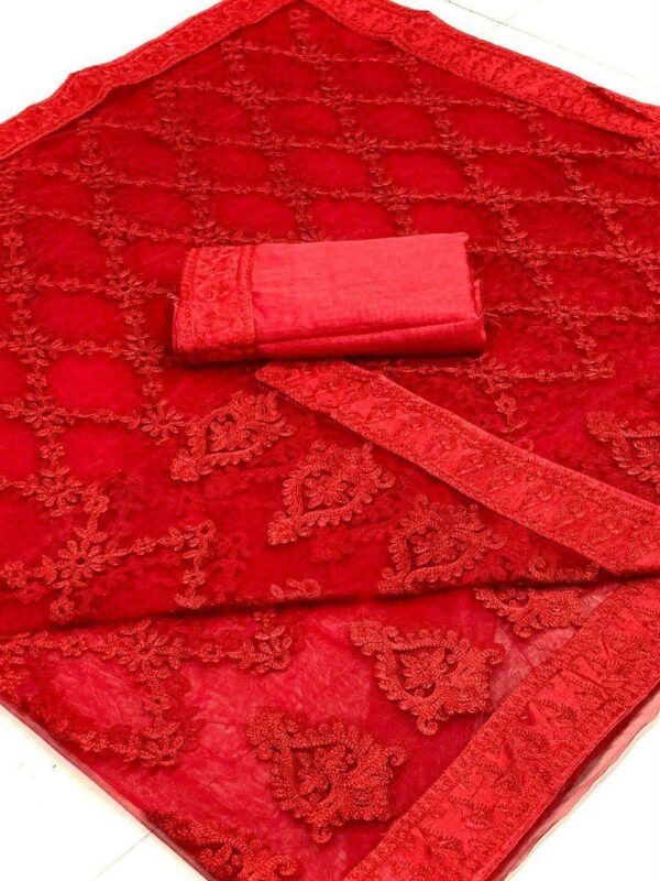 Wedding Party wear work Red Saree in Net
