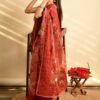 Floral Organza Red Saree Work Border