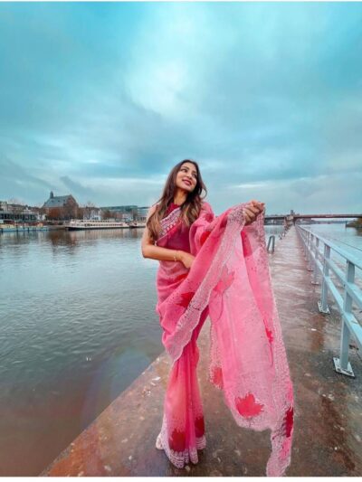 Party Stylish Work Organza Pink Saree